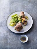 Grilled wholemeal wraps with salmon, avocado and lettuce