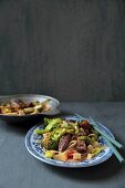 Beef strips with broccoli and wholemeal pasta