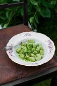 Broad bean gnocchi with basil pesto