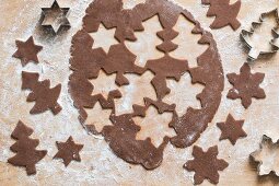 Spiced biscuit dough with cut out biscuits