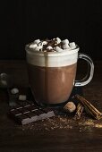 Spiced hot chocolate with cream and marshmallows