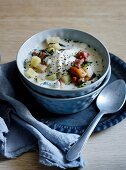 Mussel chowder with creme fraiche