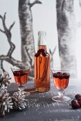 Homemade cranberry liqueur for Christmas