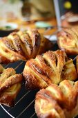 Apple turnovers on a cooling rack (close-up)