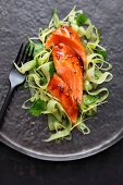 Salmon with a mustard glaze and a cucumber salad