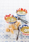 Potato and mustard soup with smoked salmon cream