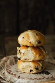 A stack of hot cross buns
