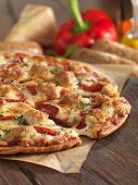 Gluten-free pizza with chicken and sausage