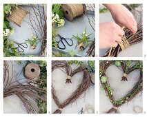 Tying a wreath of birch twigs and flowers