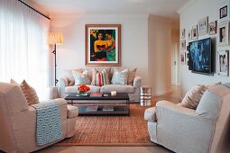 Sofa set and dark coffee table in traditional living room