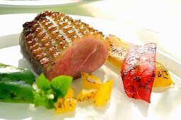 Roasted duck breast with peppers