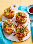 Bacon, egg and beans baked potato