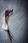 A bunch of lavender on a stainless steel surface