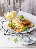 Pancakes with basil and icing sugar