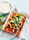 Mediterranean baked sausages