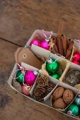 Various Christmas decorations in box