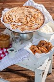 Apple cake, dried apple rings and apple sauce