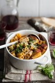 Penne pasta with spicy sausage