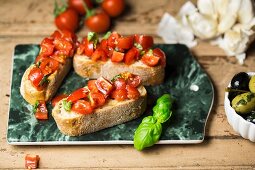 Bruschetta (grilled bread with garlic, tomatoes and basil, Italy)