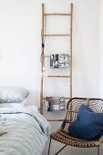Bamboo ladder used as bedside table