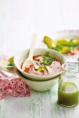 Mexican tomato soup with avocado and coriander oil