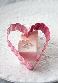 Marshmallows with sugar beads and a heart shaped cutter