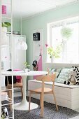 Dining area in pastel kitchen