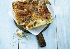 Unleavened bread with olives and rosemary