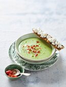 Cold avocado soup with ricotta crostini