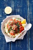 Tuna meatballs in tomato sauce with couscous