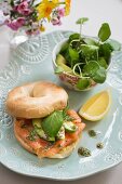 A bagel with smoked salmon and avocado for a spring brunch