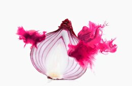 A slice of red onion with a pink colour effect