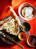 Unleavened bread with za'atar, yoghurt and olive oil