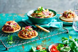 Pulled chicken tostadas with coleslaw