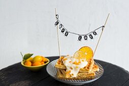 Waffles with love chain and dried citrus slices
