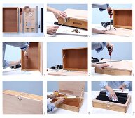 Instructions for making a miniature folding writing desk from an old wooden drawer