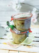 Courgette and chocolate cake in glasses as a gift