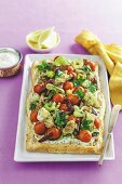 Roasted cauliflower tart with yoghurt dressing