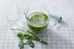A moringa and courgette smoothie with parsley and celery