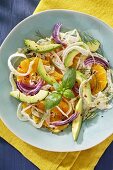 Orange salad with fennel, red onions and avocado