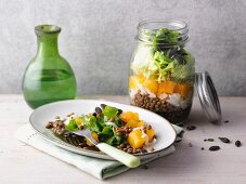 Pumpkin and lentil salad from a jar
