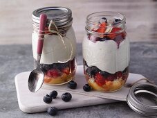 Jars of berry trifle