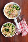 Farfalle with ham and broccoli in a creamy cheese sauce