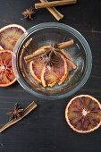 Blood orange slices preserved in Grand Manier and sugar