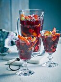 Sangria with oranges, grapes and nectarines