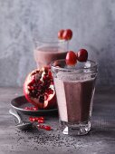 Pomegranate and grape smoothies with maca and chia seeds