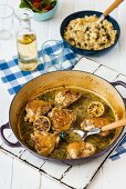 Chicken in a white wine sauce with lemon