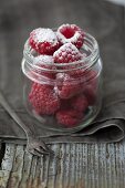 Raspberries with homemade raspberry icing sugar