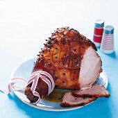 Roast ham glazed with preserved watermelon and ginger