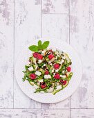 Zucchini-Feta-Salat mit Himbeeren (Draufsicht)